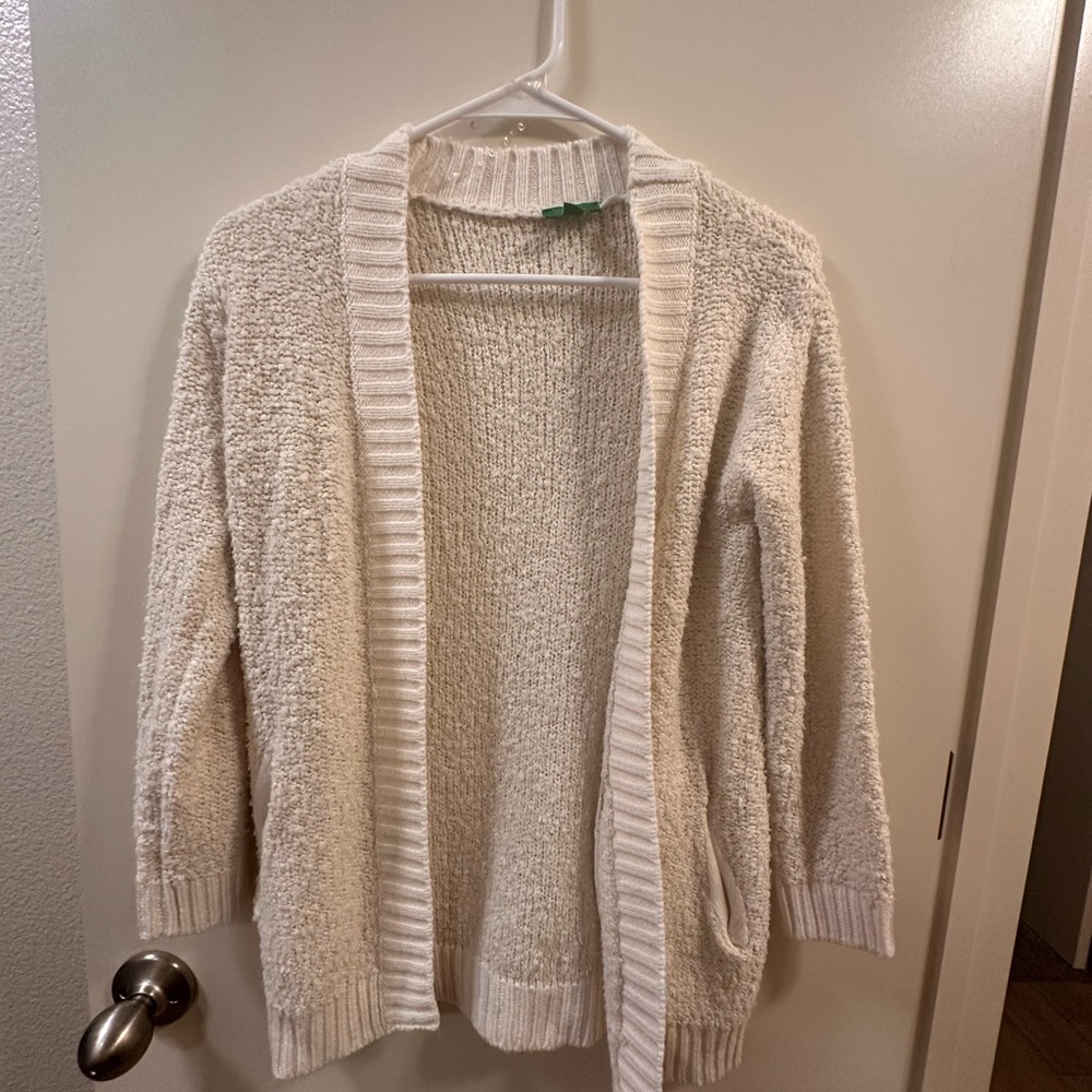 Dip Cream Knit Open-Front Sweater